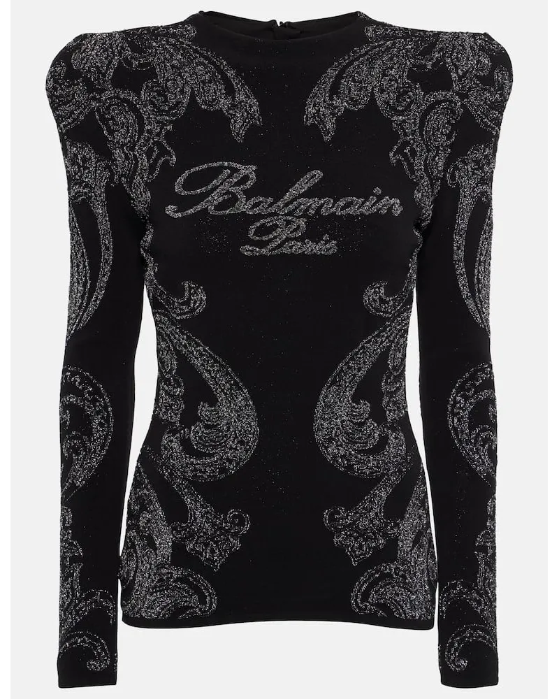 Balmain Top in jersey di misto cotone paisley Nero