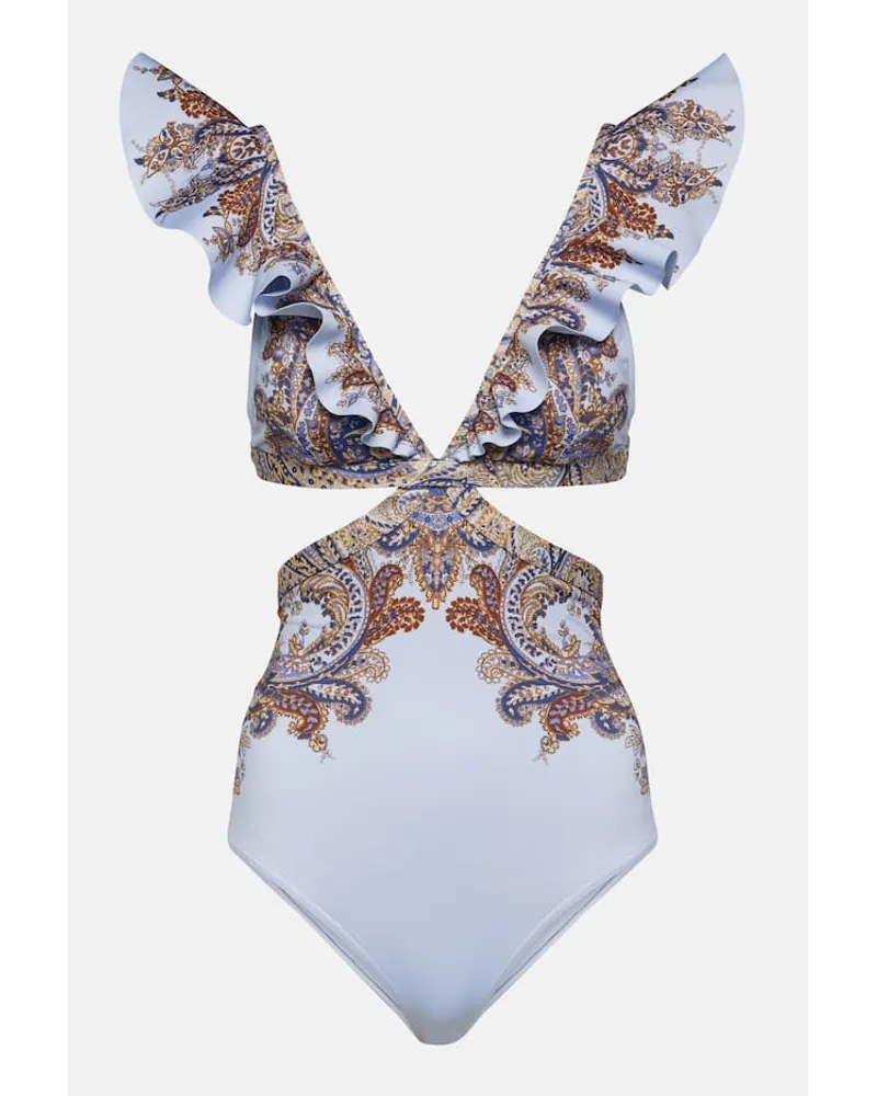 Zimmermann Costume intero Ottie Ruffle con cut-out Blu