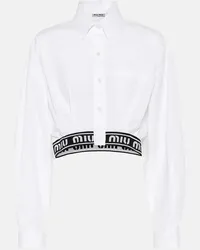 Miu Miu Camicia cropped in cotone con logo Bianco