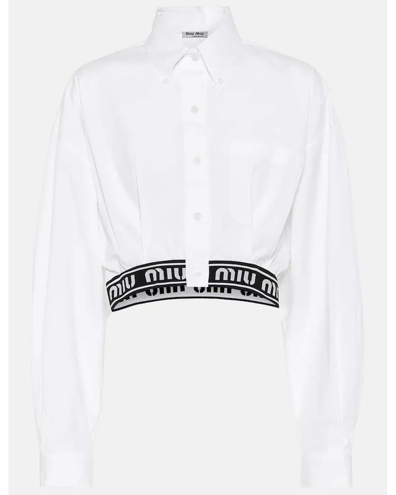 Miu Miu Camicia cropped in cotone con logo Bianco