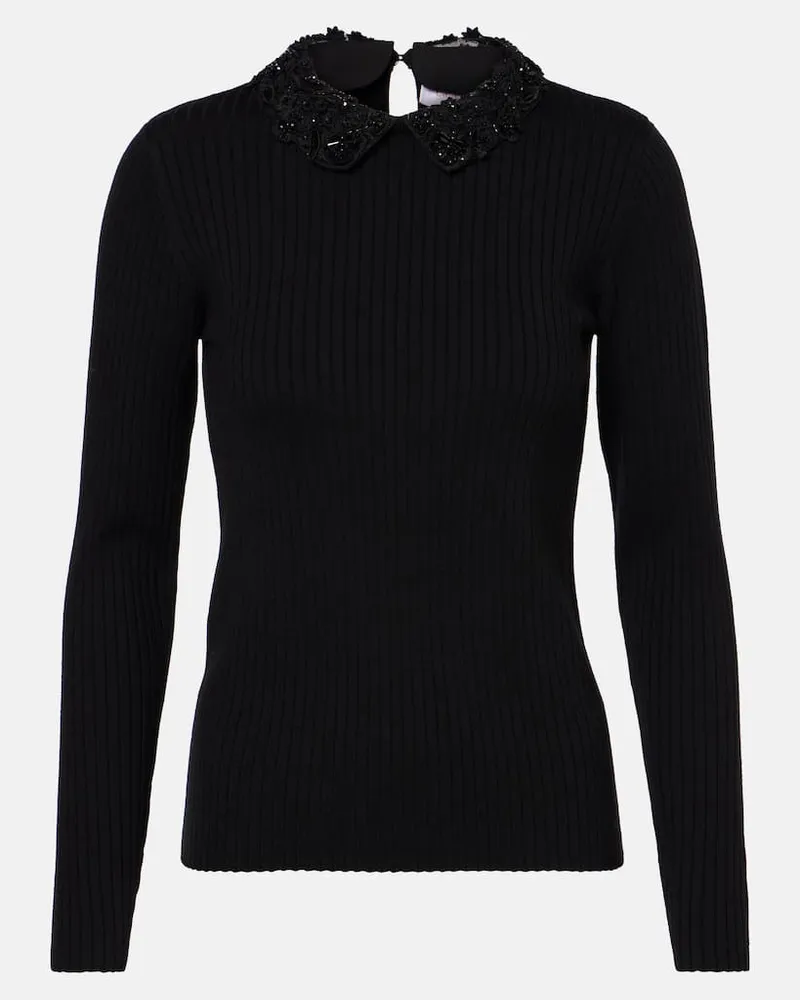 Carolina Herrera New York Top in maglia di lana a coste Nero