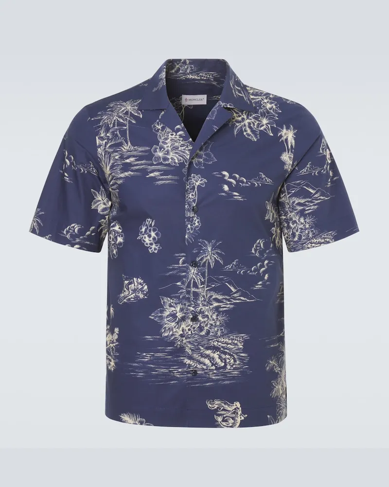 Moncler Camicia bowling in cotone con stampa Blu