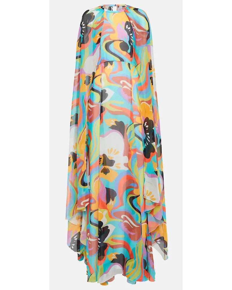 Etro Abito lungo in seta con mantella Multicolore