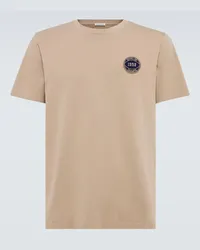 Moncler T-shirt in jersey di cotone con ricamo Beige