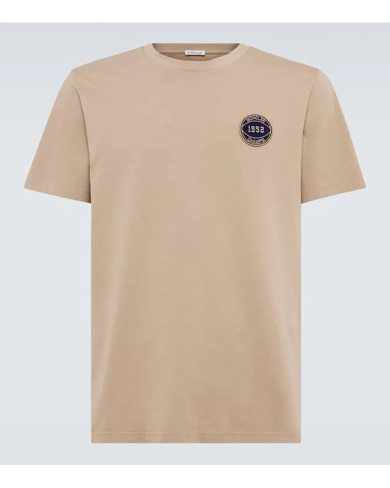 Moncler T-shirt in jersey di cotone con ricamo Beige