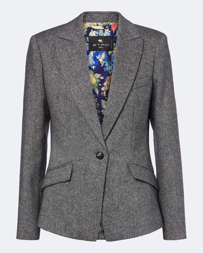 Etro Blazer in misto lana e seta spigato Grigio