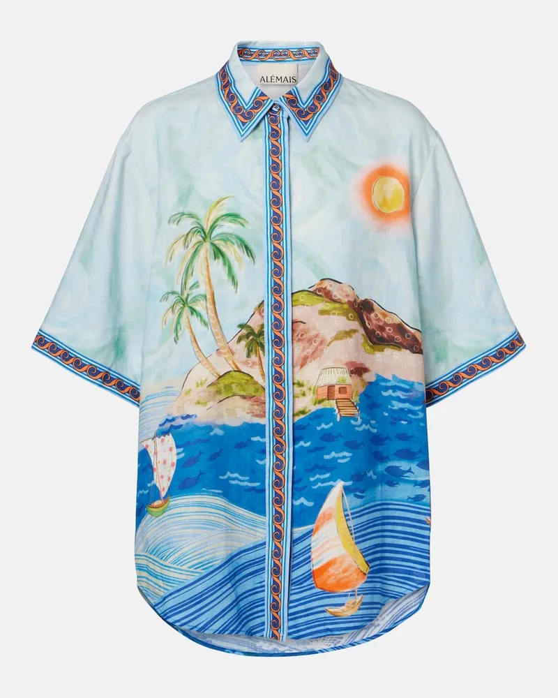 ALEMAIS AlÃ©mais Camicia in lino con stampa Blu