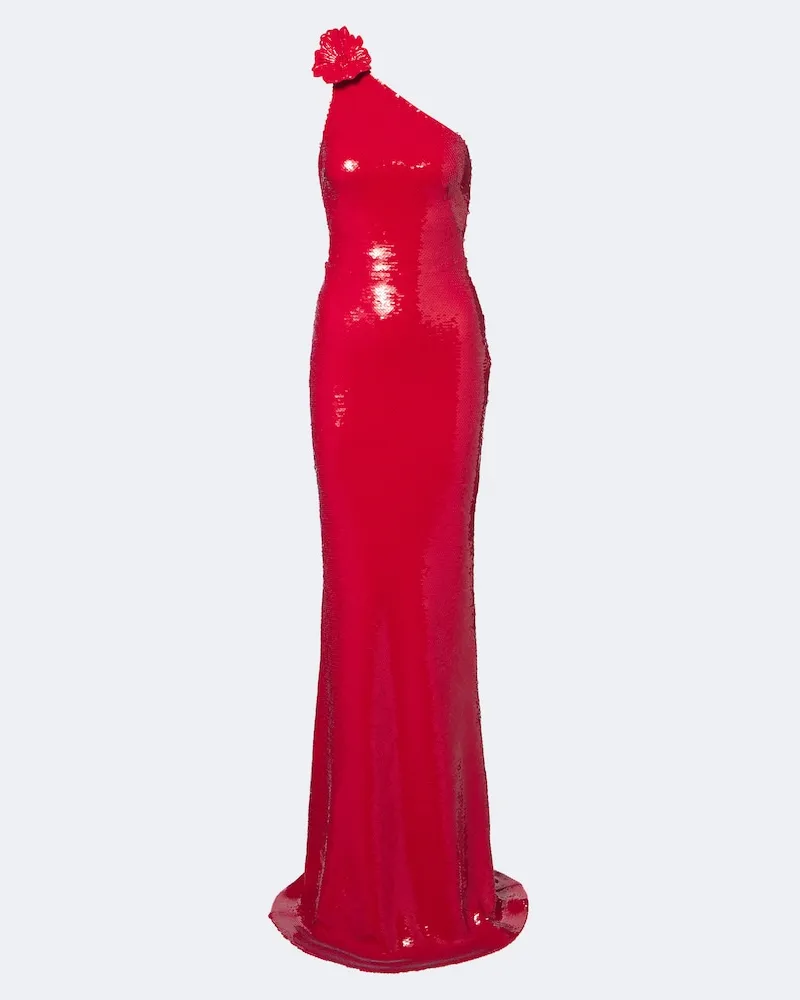 David Koma Abito lungo monospalla con paillettes Rosso