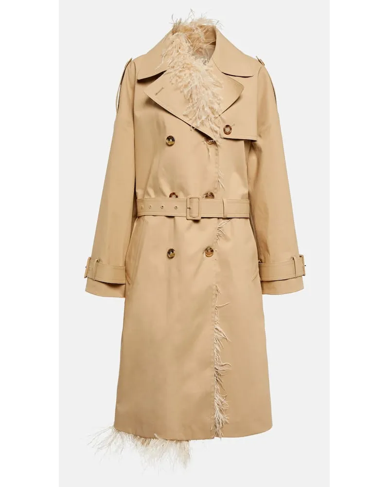 Valentino Garavani Trench in cotone con piume Beige