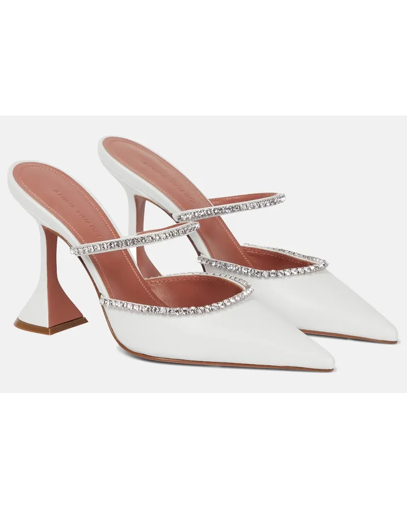 Amina Muaddi Mules Gilda in nappa con cristalli Bianco