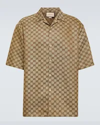 Gucci Camicia in misto lino jacquard GG Beige