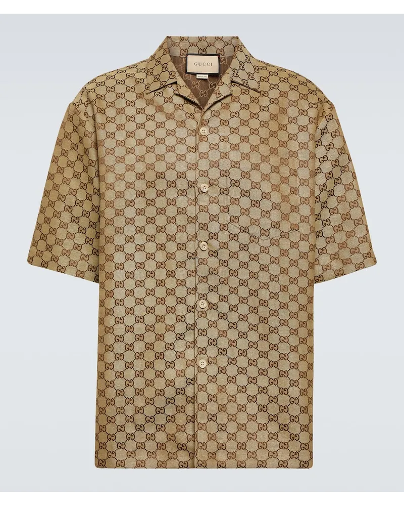 Gucci Camicia in misto lino jacquard GG Beige
