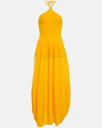 Stella McCartney Abito midi con scollo all’americana Giallo