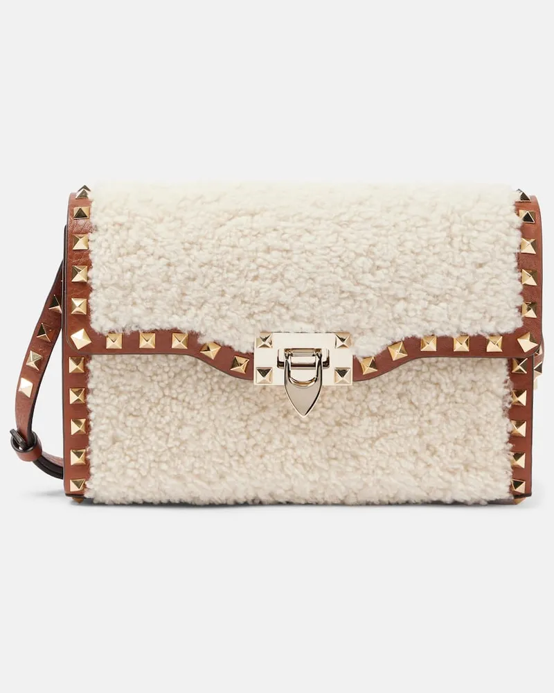 Valentino Garavani Borsa a tracolla Rockstud Small im shearling Neutro