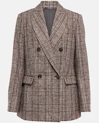 Brunello Cucinelli Blazer in misto lana a quadri Marrone