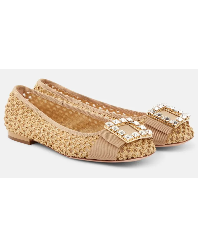 Roger Vivier Ballerine TrÃ¨s Vivier effetto rafia Beige