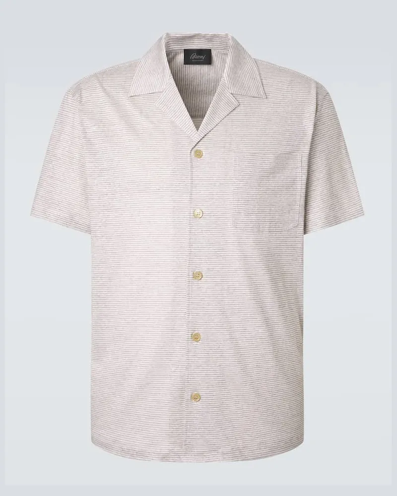 Brioni Camicia in lino e cotone a righe Beige