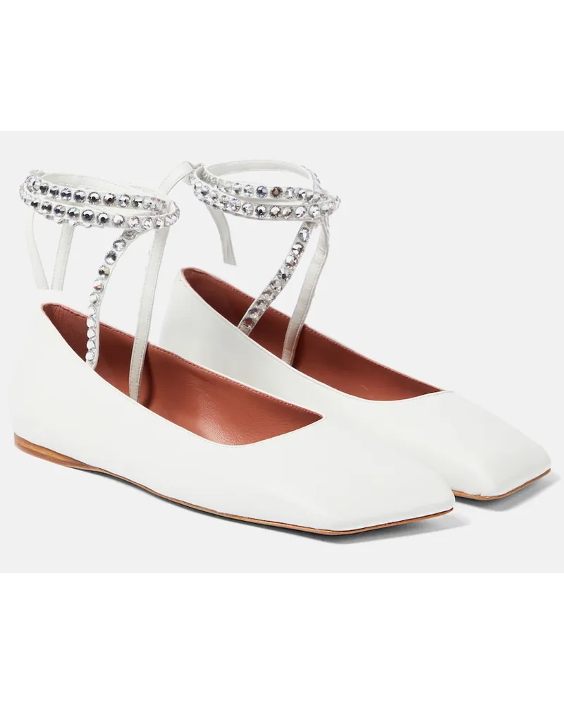 Amina Muaddi Ballerine Ane in pelle con cristalli Bianco