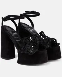 Christian Louboutin Sandali Deia Frou Alta in macramé e suede Nero