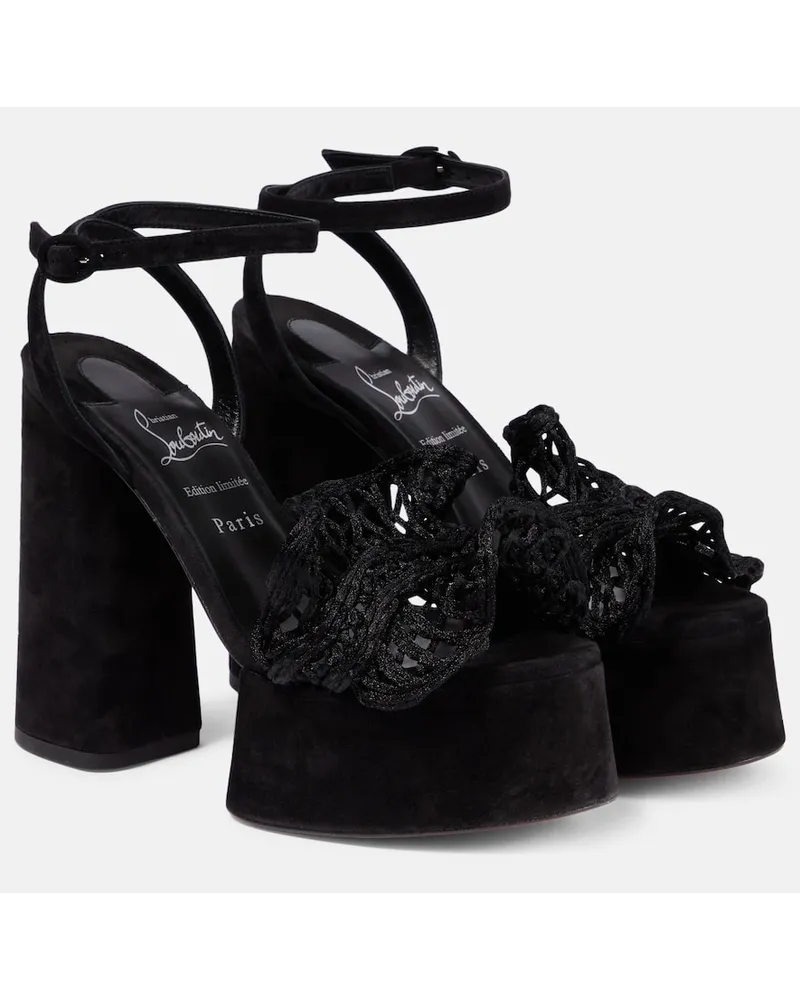 Christian Louboutin Sandali Deia Frou Alta in macramÃ© e suede Nero