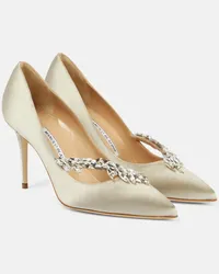 Manolo Blahnik Pumps Nadira 90 in raso con cristalli Grigio