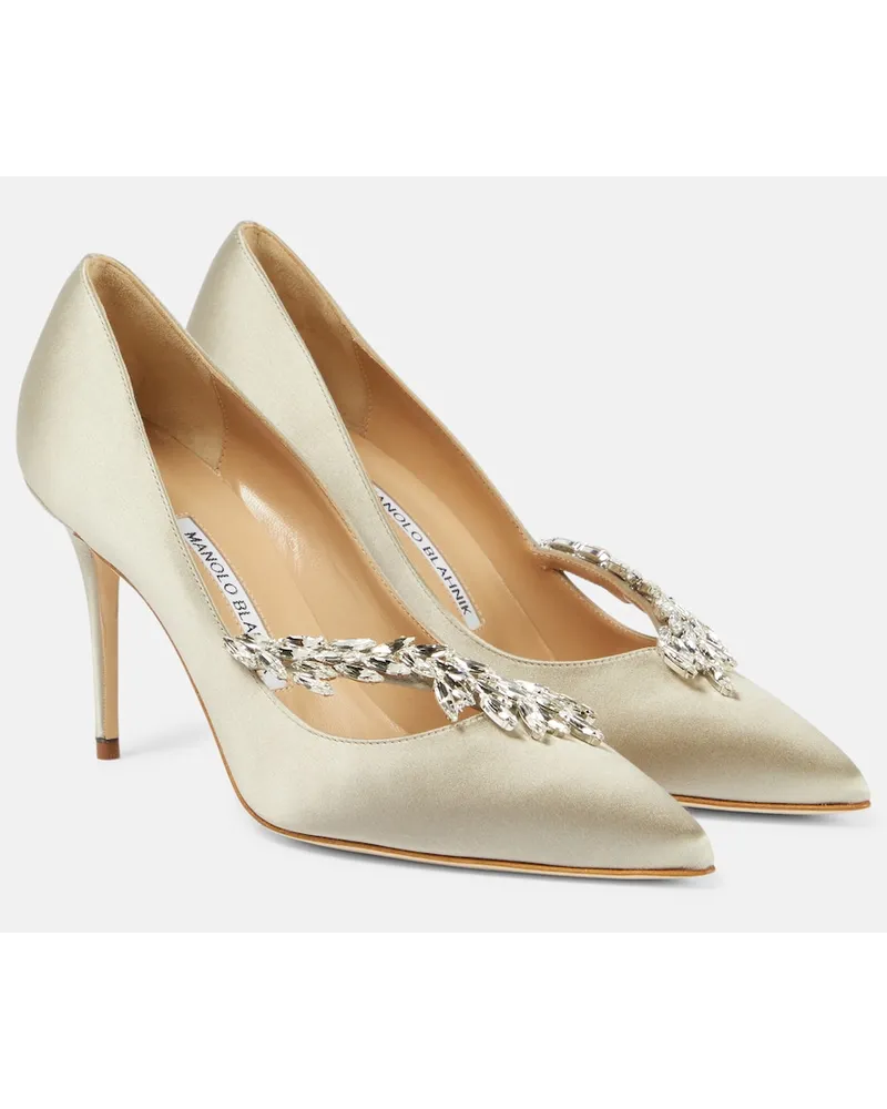 Manolo Blahnik Pumps Nadira 90 in raso con cristalli Grigio
