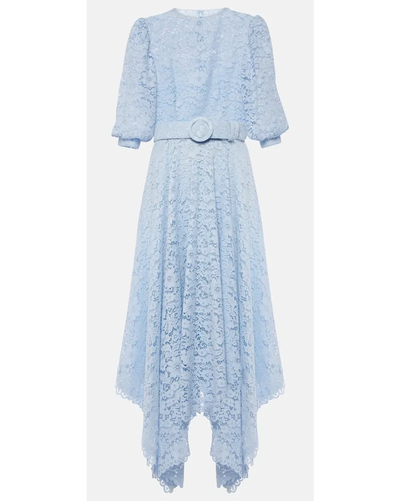 COSTARELLOS Abito midi asimmetrico in pizzo floreale Blu