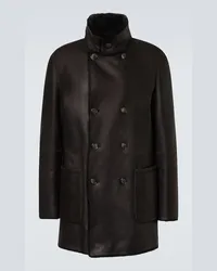 Giorgio Armani Cappotto reversibile in shearling e pelle Marrone