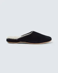 Derek Rose Slippers Douglas in suede e shearling Nero