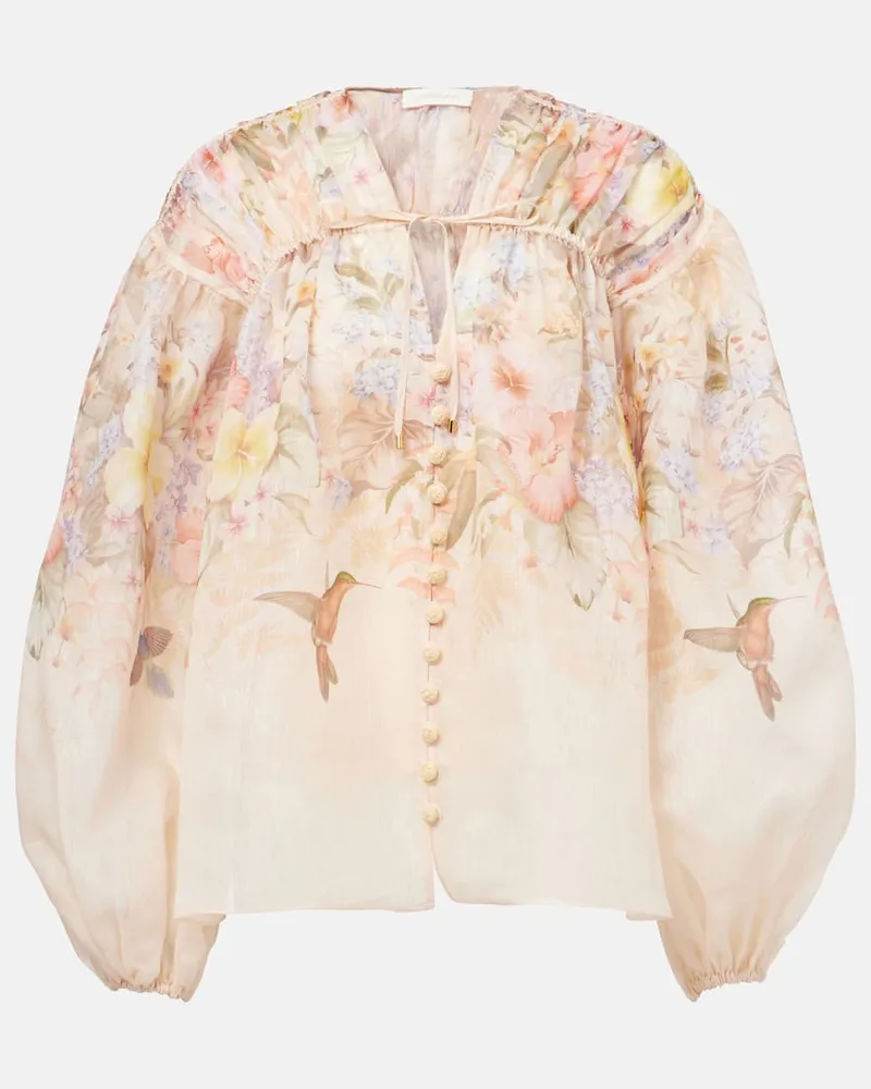 Zimmermann Blusa Illuminate in lino e seta con stampa Multicolore