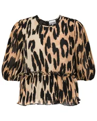 Ganni Top con stampa leopardata Marrone