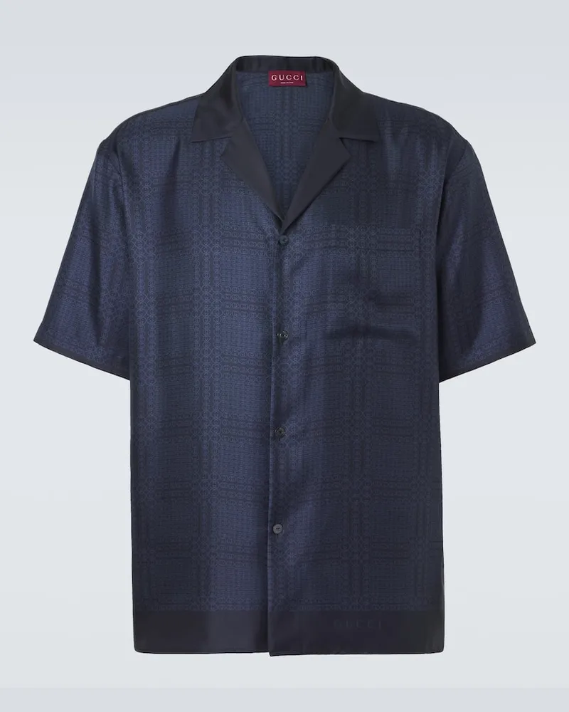 Gucci Camicia bowling Interlocking G in twill di seta Blu