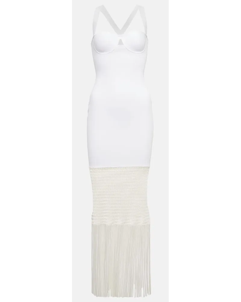 GALVAN Abito midi Diana in maglia con frange Bianco