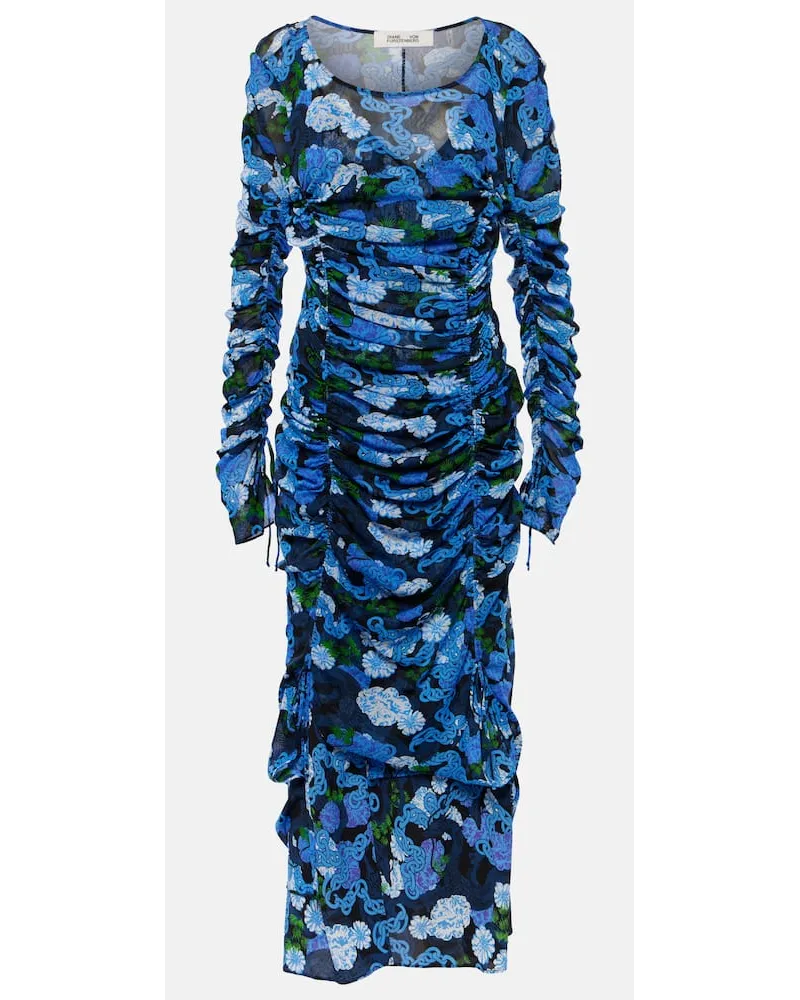 Diane von Furstenberg Abito midi Corinne in mesh con stampa Blu