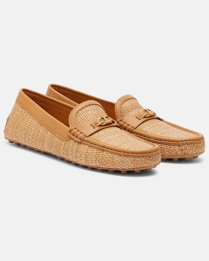 TOD'S Mocassini Gommino in rafia con pelle Marrone