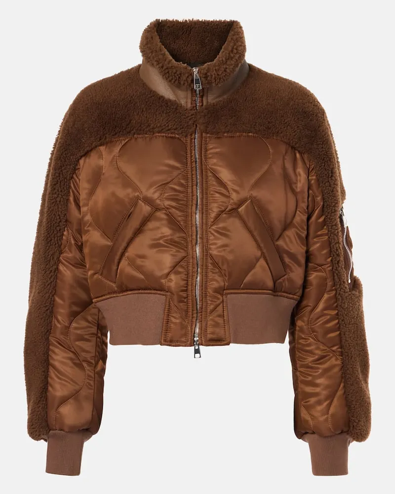 BLANCHA Bomber in shearling e tessuto tecnico Marrone