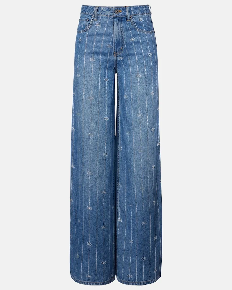 Self-Portrait Jeans a gamba larga a righe Blu