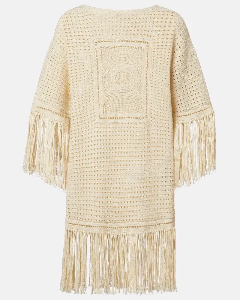 Zimmermann Abito corto Indra in cotone con frange Bianco