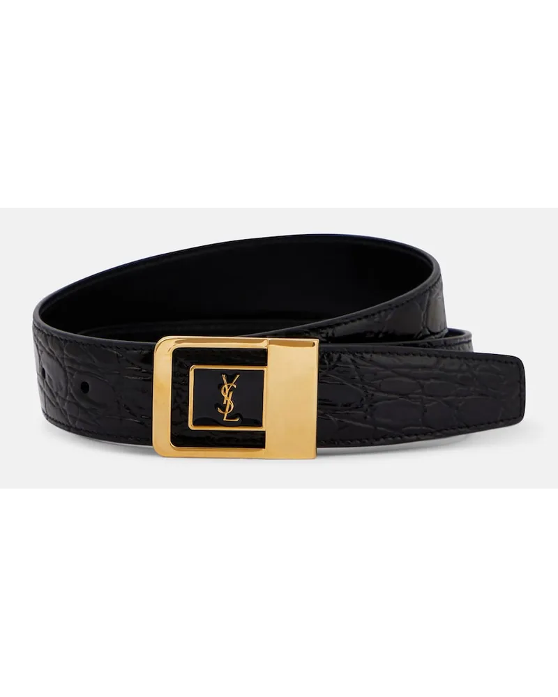 Saint Laurent Cintura La 66 in pelle stampata Nero