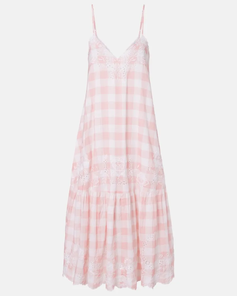 Juliet Dunn Abito midi in cotone a quadri con ricamo Bianco