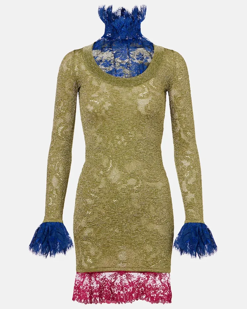 Saint Laurent Abito corto in pizzo con lamÃ Multicolore