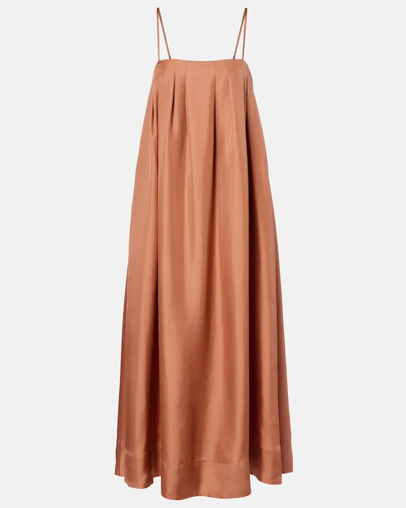 ASCENO Abito lungo Heather in twill di seta plissÃ Marrone