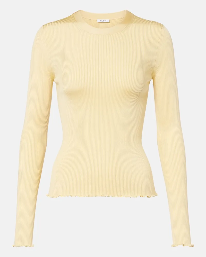 Alaïa Alaïa Top in misto seta a coste Giallo