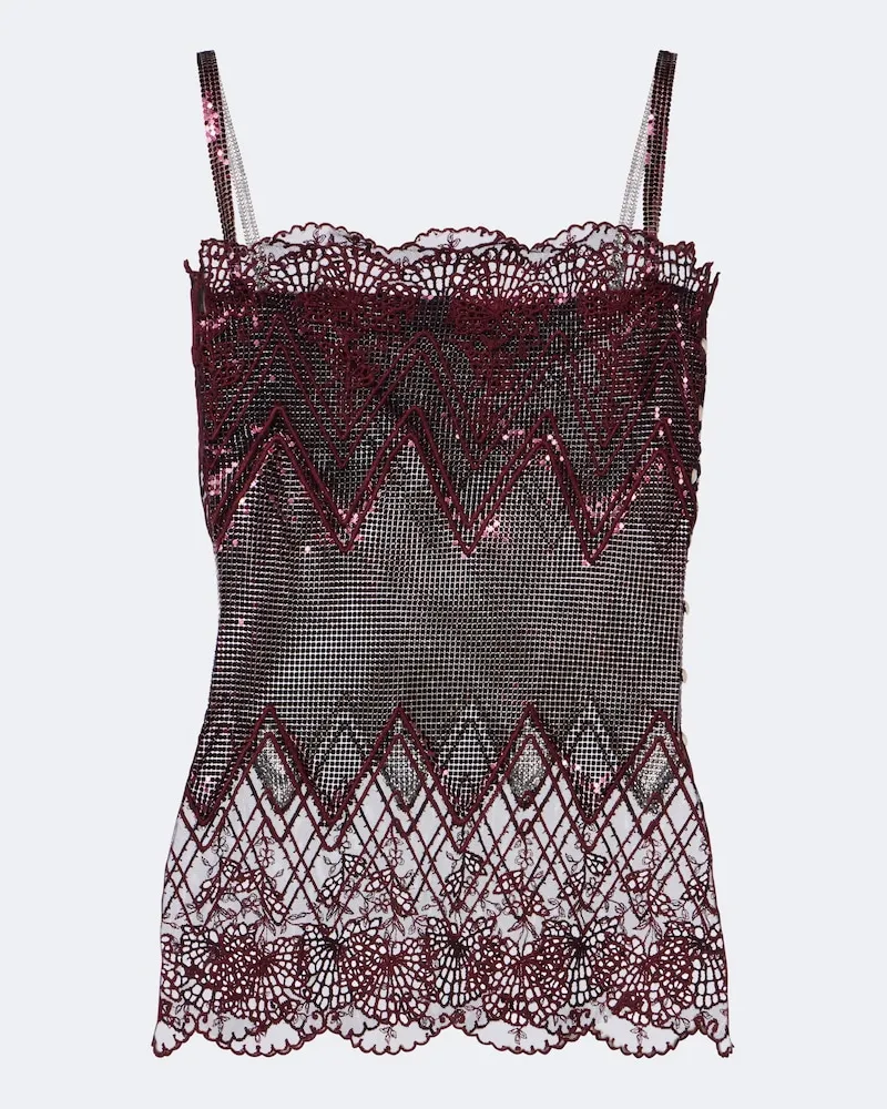 Paco Rabanne Top in maglia metallica e pizzo Viola