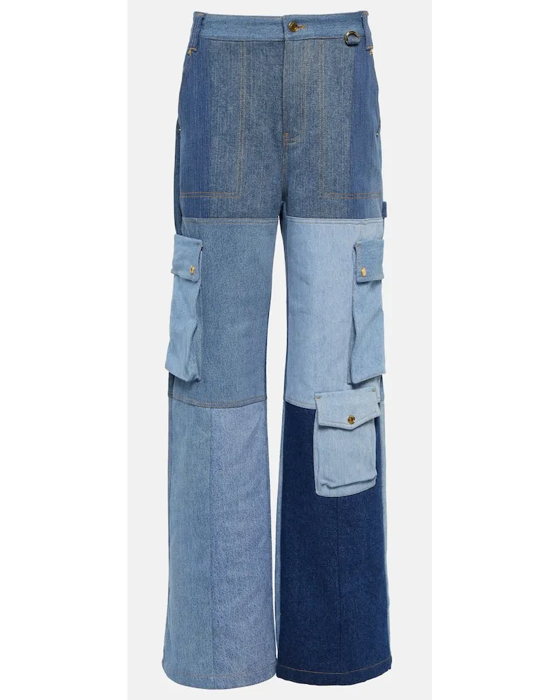 Marine Serre Jeans cargo a gamba larga e vita alta Blu