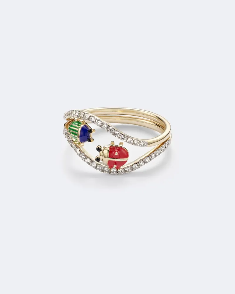 Yvonne Léon Yvonne Léon Anello Alliance Coccinelle Scarabée Mini in oro 9kt con smalto e diamanti Oro