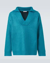 Valentino Garavani Pullover in misto seta a coste Blu