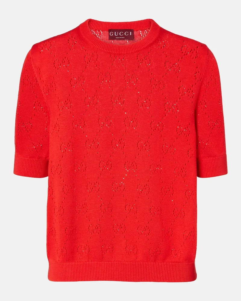 Gucci Pullover in pointelle GG di seta e cotone Rosso