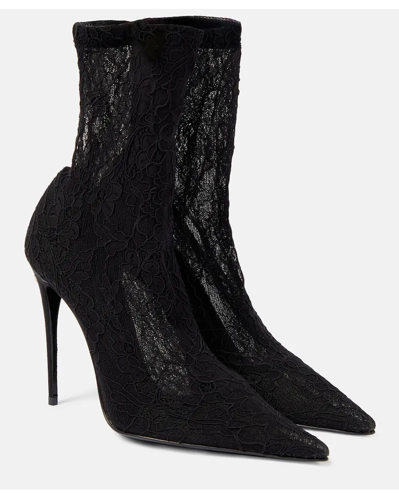 Dolce & Gabbana Stivaletti Lollo in pizzo e pelle Nero