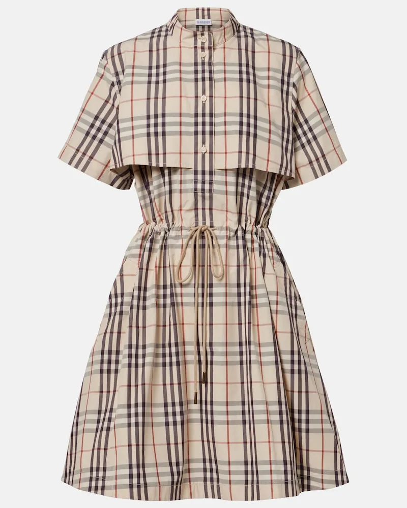 Burberry Abito corto in cotone a quadri Marrone